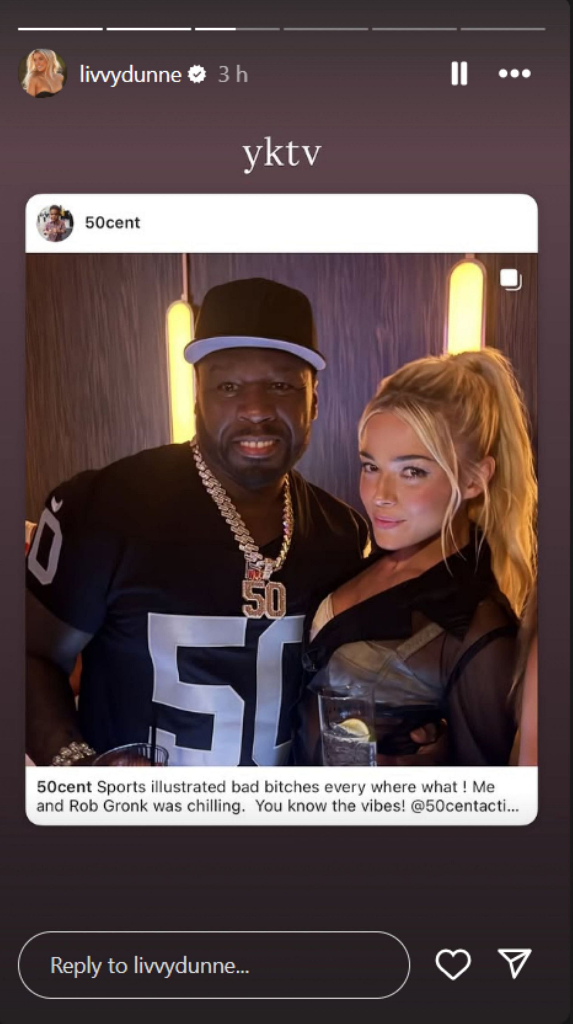 Dunne reacts to 50 Cent's post; Instagram - @livvydunne